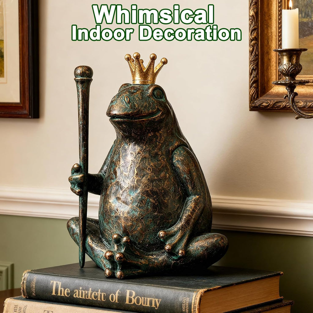 Frog Garden Statue, Yard Decorations Outdoor Decor, Weather-Resistant Animal Figurines & Sculptures, Seated Prince