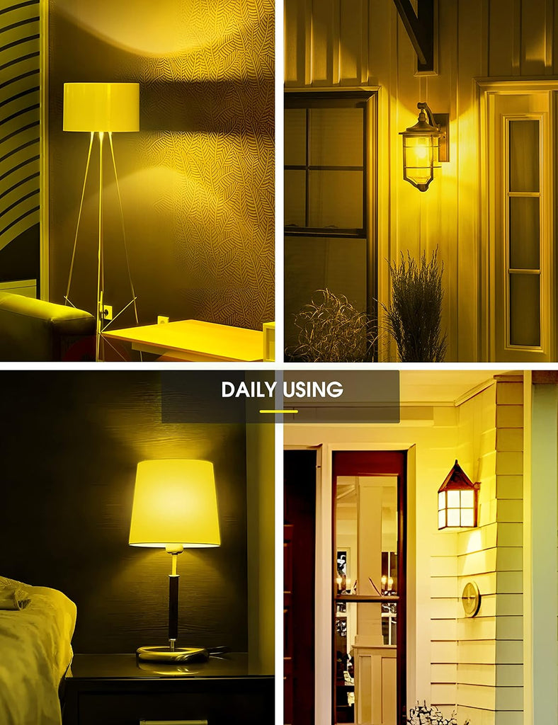 Yellow Bug Light Bulbs Outdoor, 4 Pack 2000K Non-Attracting, Non-Dimmable Amber Porch Lights, E26 Base, Backyard