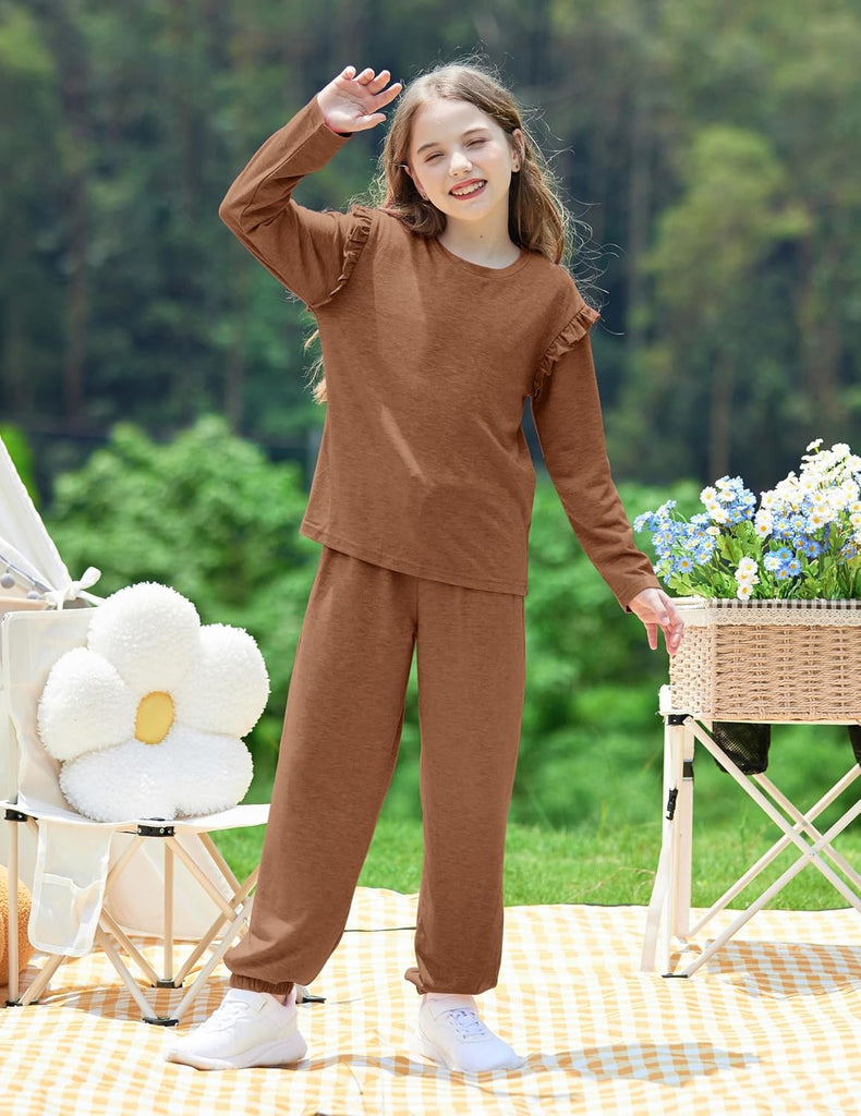 Kids Girls Clothes Ruffled Tops and Pants Sets 2 Piece Fall Outfits