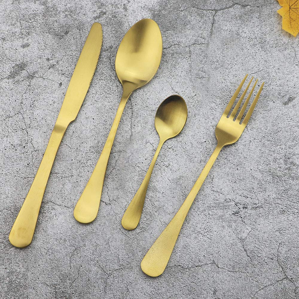 Matte Gold Silverware Set, 24-Piece Stainless Steel Flatware Set, Kitchen Utensil Set Service for 6, Tableware