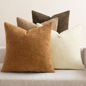 Decorative Chenille Fall Euro Pillow Covers Brown 22x22 Pack of 4