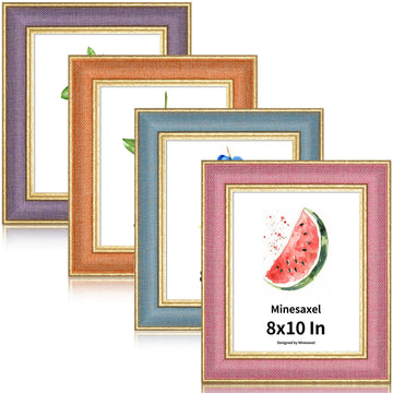 8x10 Picture Frame - Colorful Fabric & Vintage Gold Border HD Real Glass with Easel for Tabletop/Wall Decor (Family
