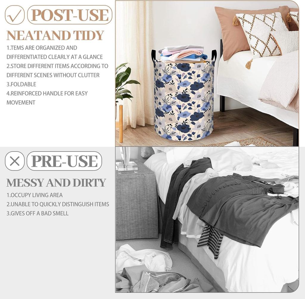 Coastal Laundry Basket, Oxford Cloth Nature Peaceful Dirty Clothes Collapsible Hamper for Room Decor, Ocean Beach and