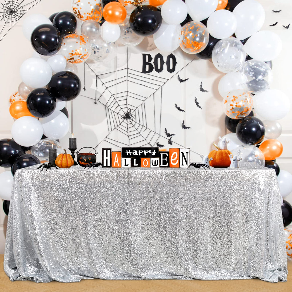 60x102 Inch Silver Tablecloth Christmas Rectangle Silver Glitter