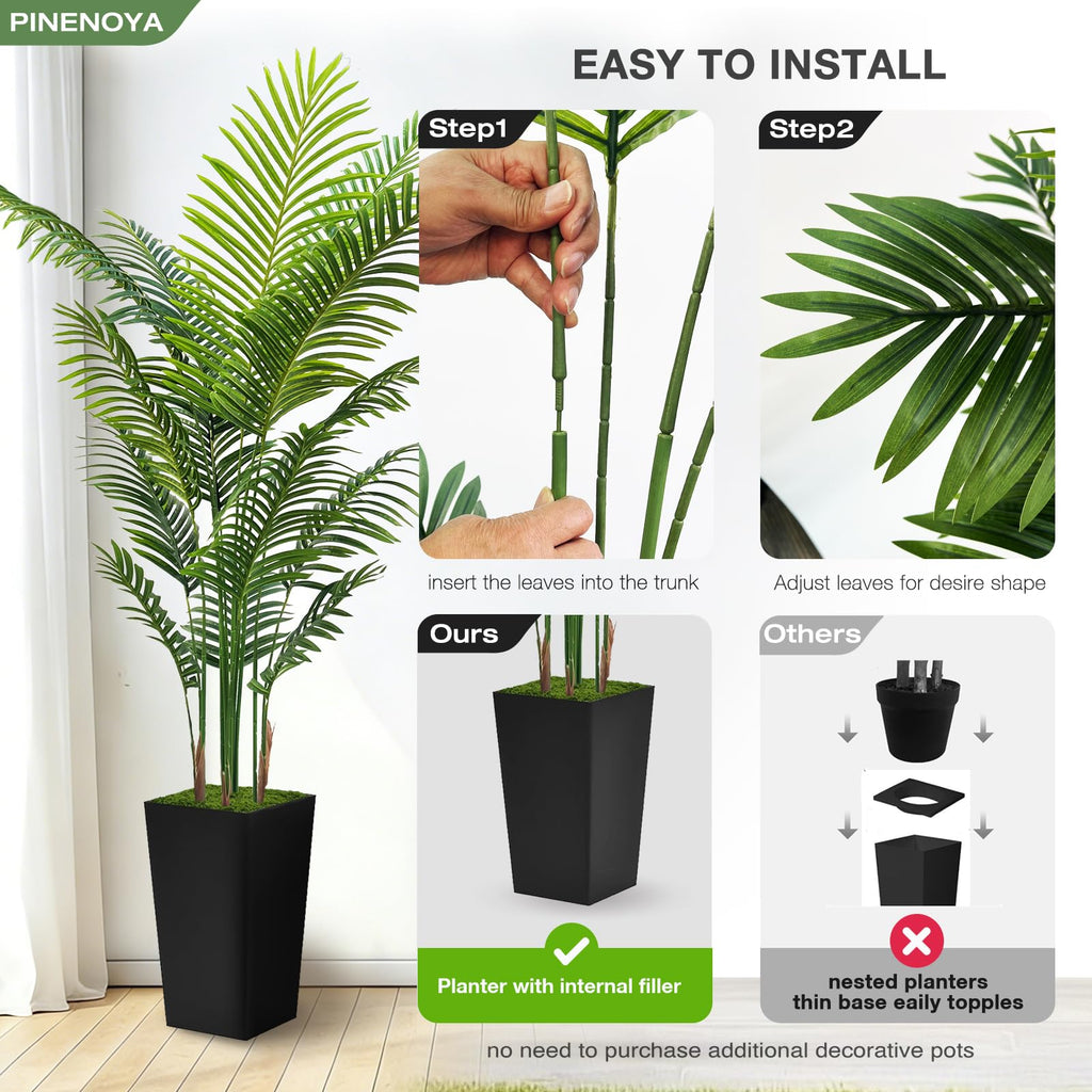 Artificial Palm Tree 6FT - Fake Tree with Black Tall Planter - Faux Tropical Areca Floor Plant in Pot - Artificial