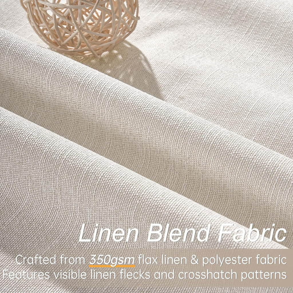 Linen Blackout Curtains 96 Inch Long, Boho Farmhouse Ivory Birch Viral Drapes Pinch Pleated Curtains with Hooks