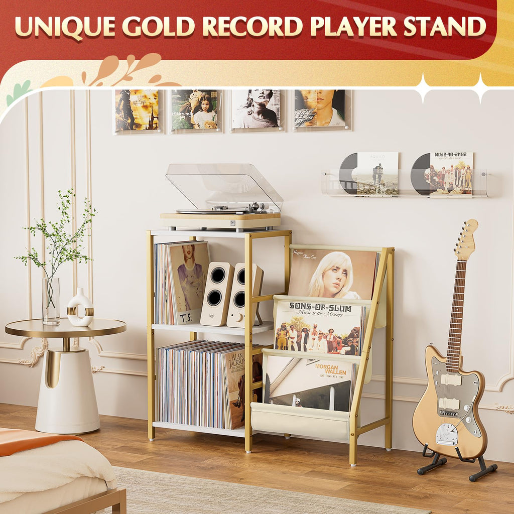 Record Player Stand, Vinyl Record Storage Table with Display Holder Shelf