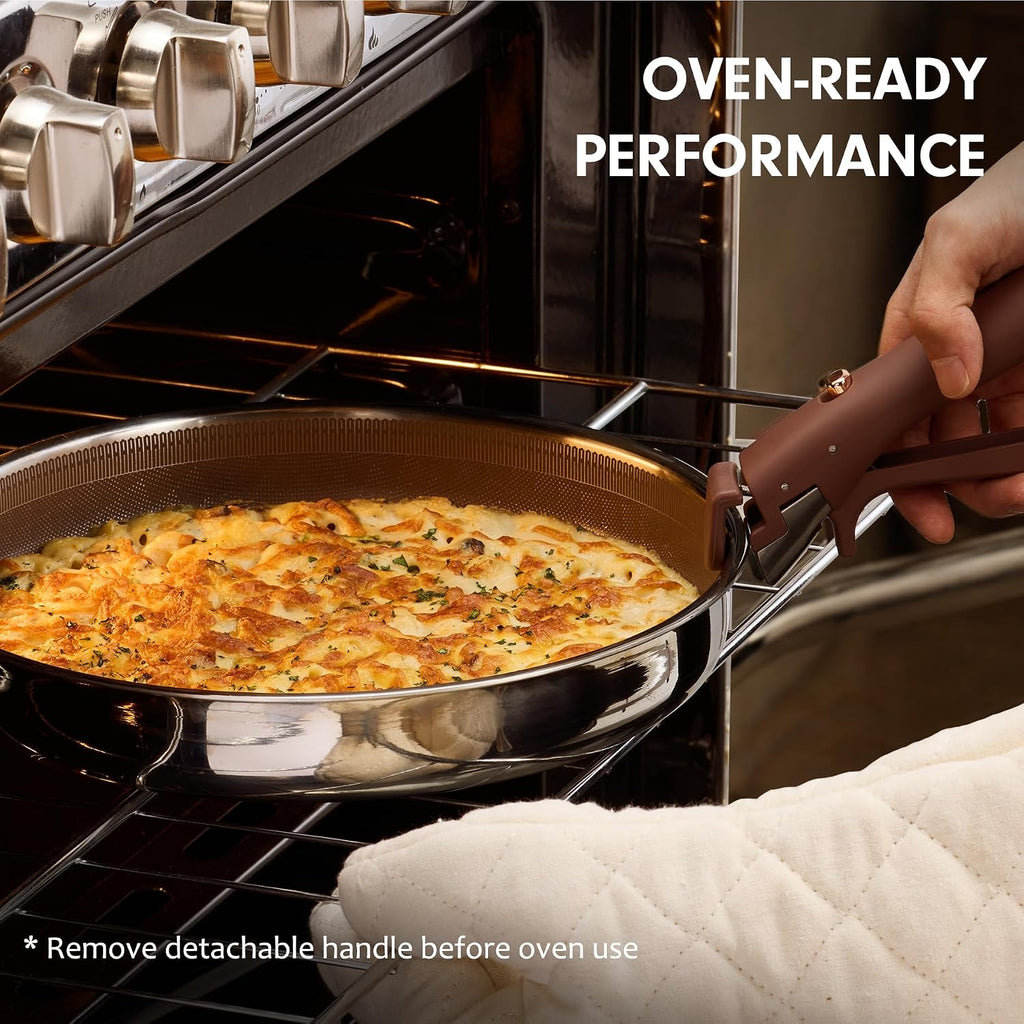 22pcs Hybrid Nonstick Pots and Pans Set, Stainless Steel Cookware Set with Honeycomb Titanium Interior, Induction