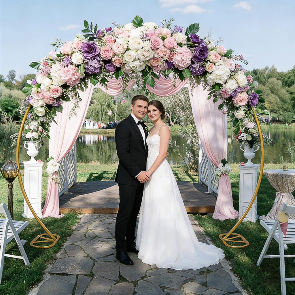 8ft Balloon Arch Stand, Round Backdrop Stand, Golden Circle Wedding Arch Frame for Wedding, Valentine's