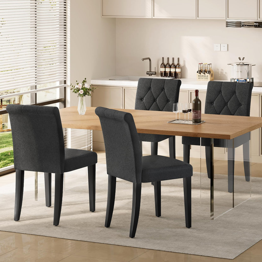 Upholstered Dining Chairs Set of 4, Button Tufted Parsons Dining Chair with Solid Wood Legs, Modern Fabric Side Chair