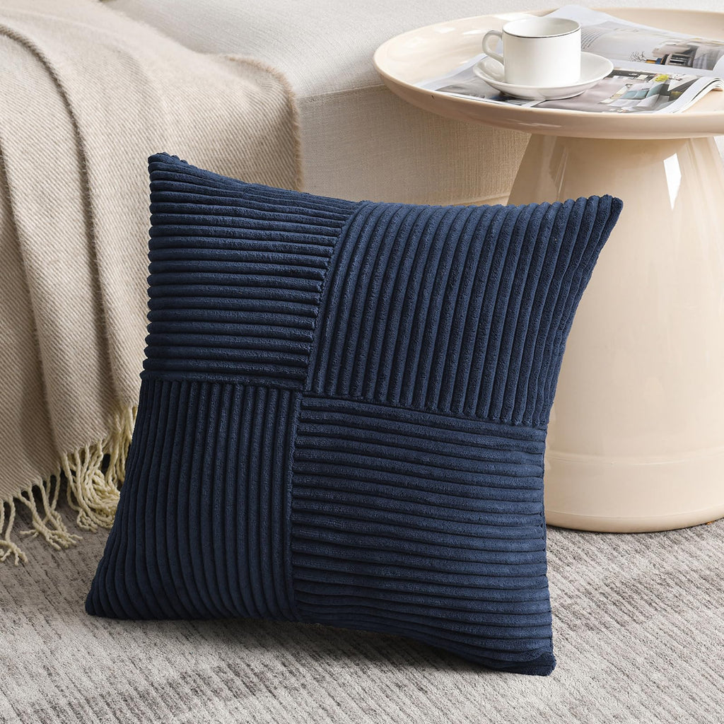 2 Packs Navy Blue Decorative Throw Pillow Covers 20x20 Inch Couch Bed Sofa, Rustic Farmhouse Boho Home Decor, Soft
