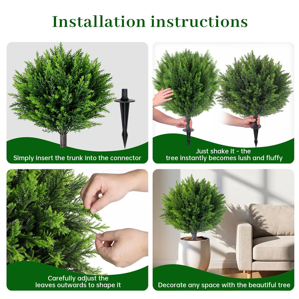 25" Artificial Cedar Topiary Ball with Ground Spike(2 Pack), Garden Decor