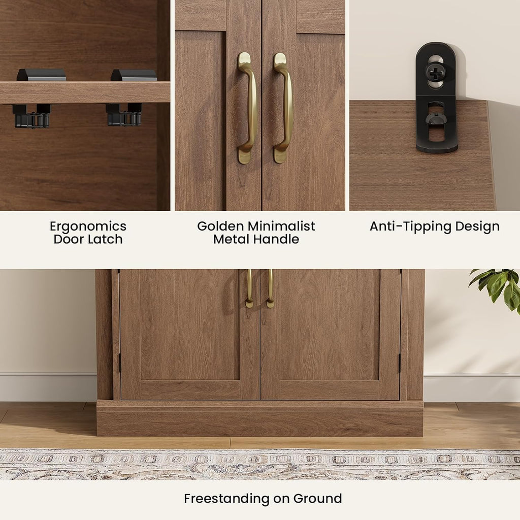 71'' Tall Kitchen Pantry Cabinet, Food Pantry Wood Cabinet,Brown | Pantry Cupboard with Adjustable