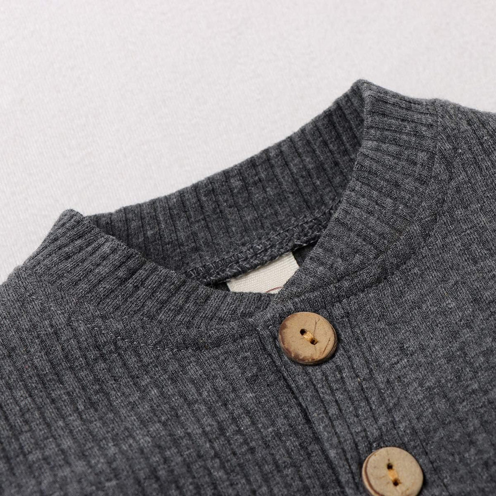 Newborn Infant Baby Boys Girls Fall Winter Clothes Ribbed Long Sleeve Romper Tops and Pants Outfits Set