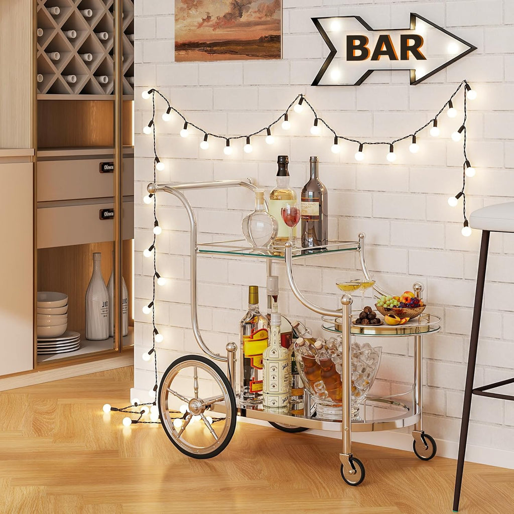 Bar Cart, 3-Tier Rolling Home Bar Serving Cart with Mirrored Shelves & 4 Wheels, Mobile Beverage & Wine Cart (Silver)