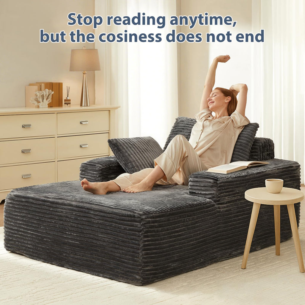 63'' Boneless Chaise Lounge Chair Indoor, Comfy Oversized Chair, Corduroy Upholstered Fluffy Cloud Couch, Deep Seat