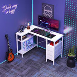 L Shaped Desk with Shelf Drawers 47 Inch, White Corner Computer Desks Gaming with Power Outlet