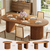 Extendable Round Dining Table for 4-8, 39in-77in Long Large Kitchen Table with Fluted Base, Space Saving Modern