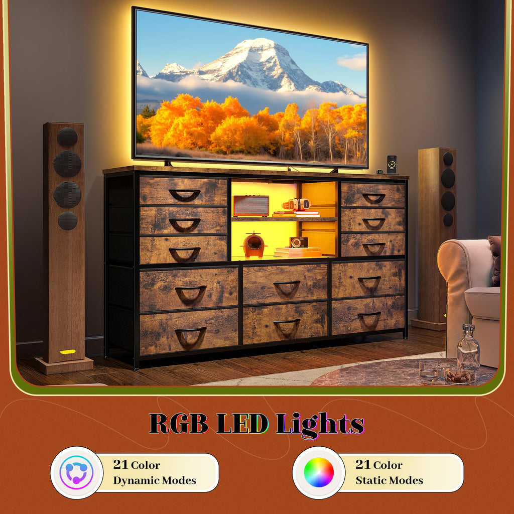 Dresser with LED Lights & Charging Station