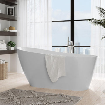 67 Inch Acrylic Freestanding Bathtub, Deep Soaking Tub with Non-Slip Base, cUPC Certified Free Standing Tub, Chrome