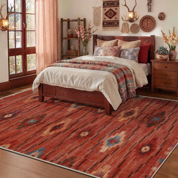Washable Western Abstract Area Rug, Terracotta