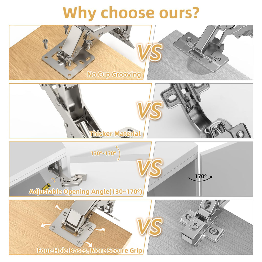 2 Pair 170 Degree Frameless Soft Close Cabinet Hinges