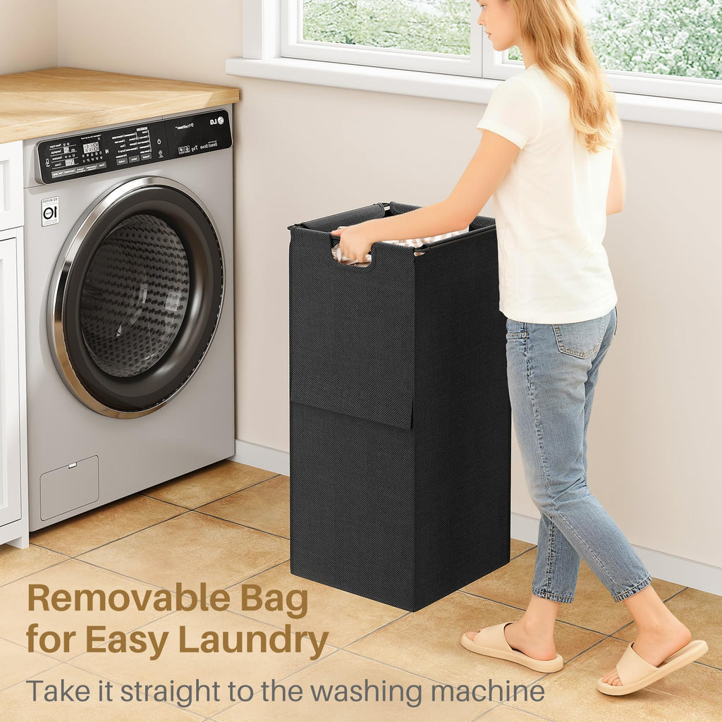 Laundry Hamper, Laundry Basket, Laundry Sorter with a Pull-Out and Removable Bag, Shelf, Metal Frame, 17 Gallons (62