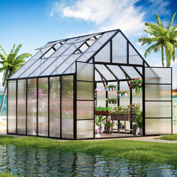 12x10x10 FT Polycarbonate Greenhouse for Outdoors w/2 Windows