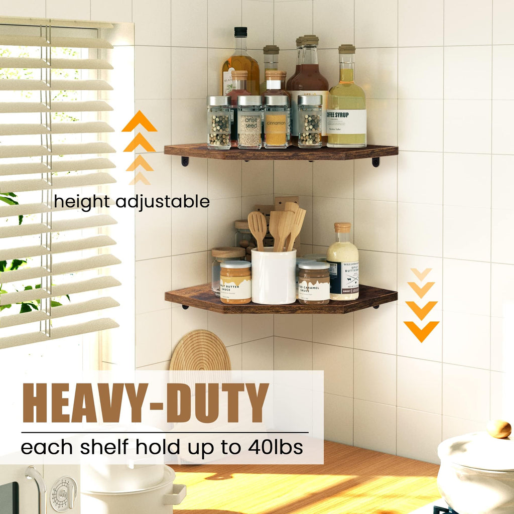 Corner Shelf Wall Mount, Floating Corner Shelves, Set of 2 Corner Wall Shelf Organizer, Rustic Wood Wall Storage