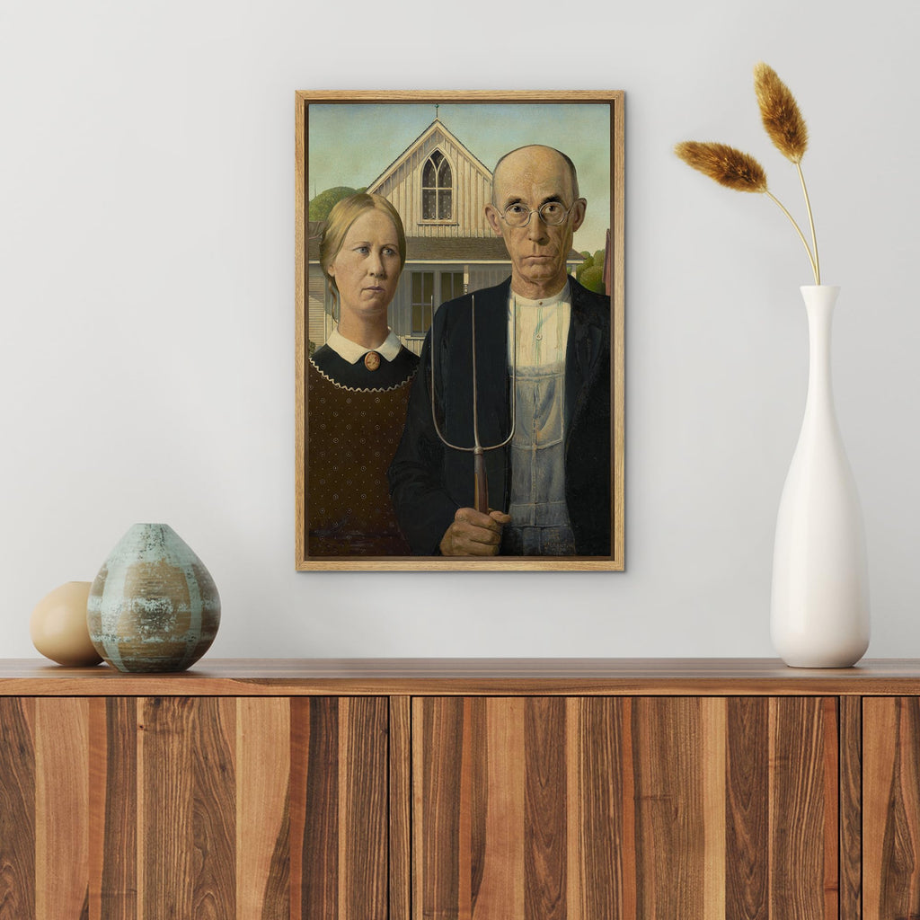 American Gothic by Grant Wood Giclee Framed Canvas Prints Wrapped Gallery Wall Art | Stretched and Framed Ready to