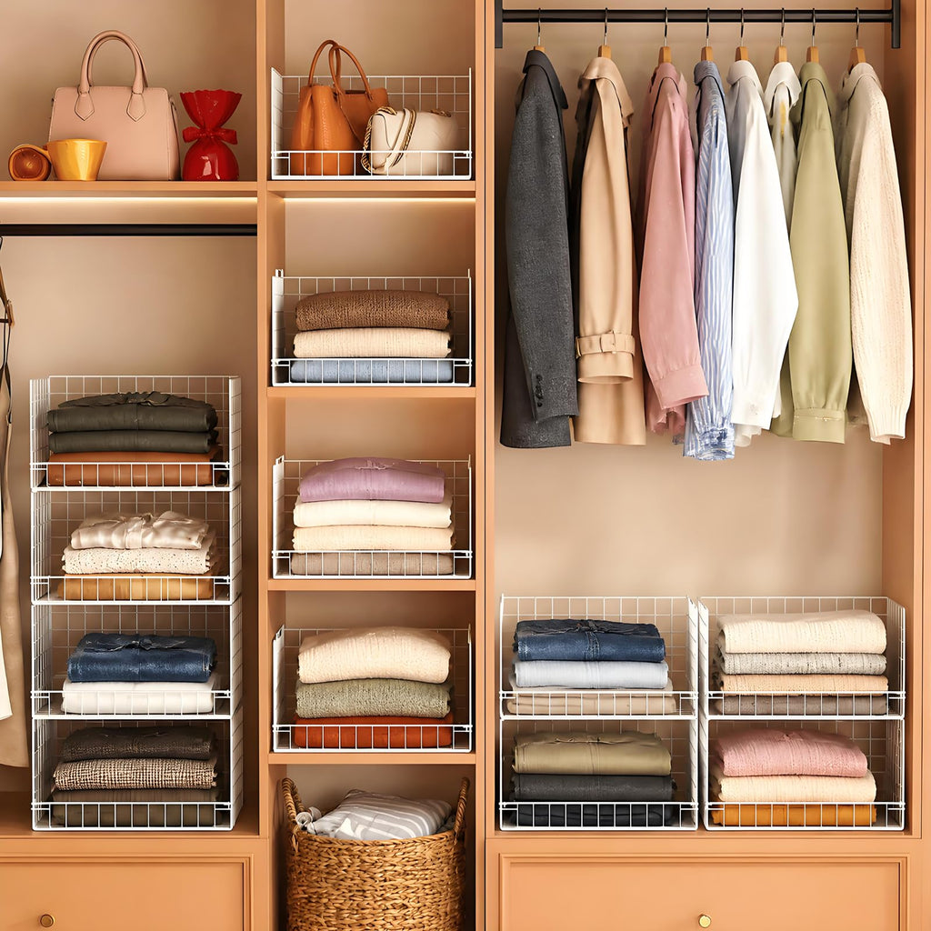 4-Tier Stackable Closet Organizers and Storage, Wire Closet Shelf Organizer
