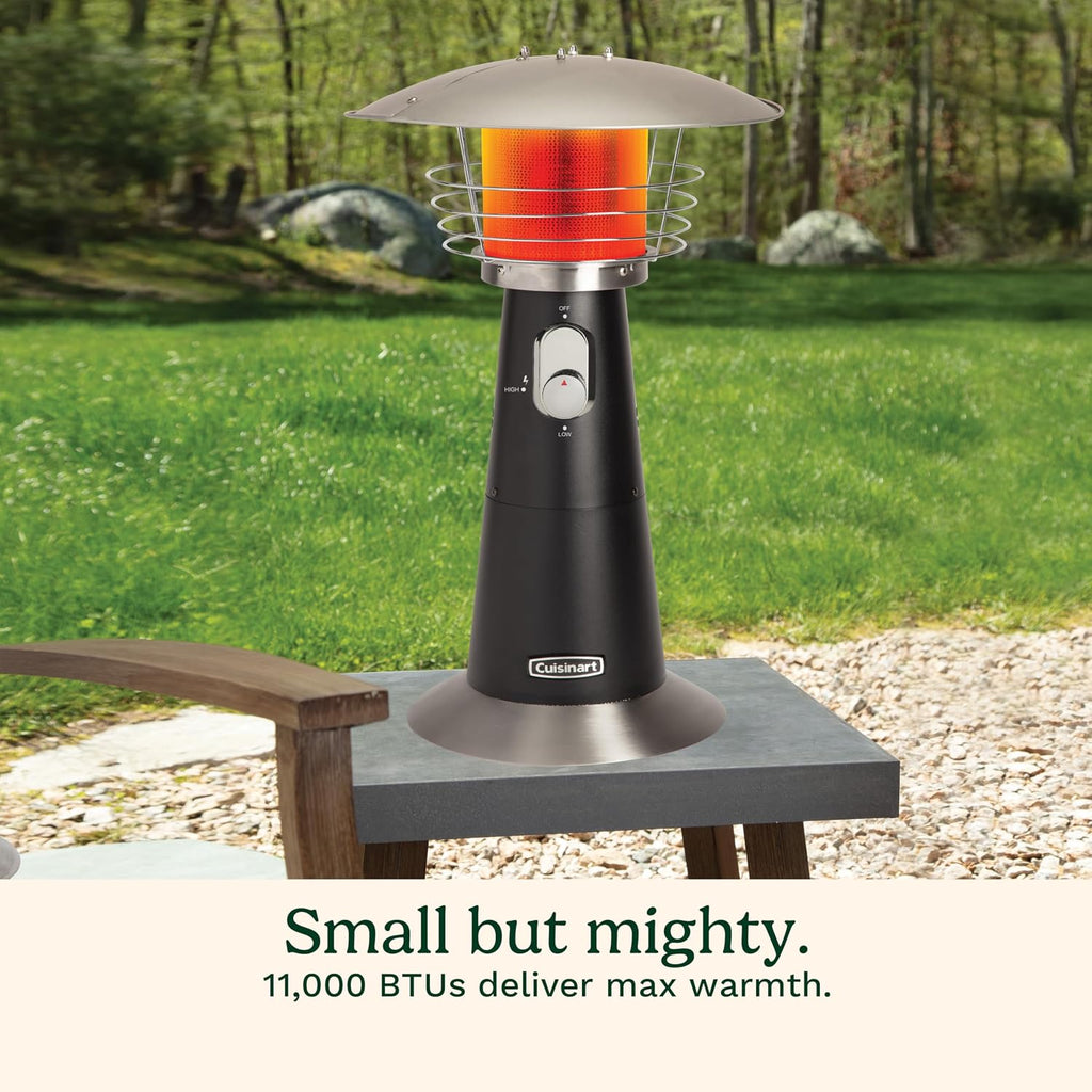 Patio Heater, Tabletop, Anti-Tilt Safety Switch, 11000 BTU, Black | Outdoor heater with adjustable heat and burner
