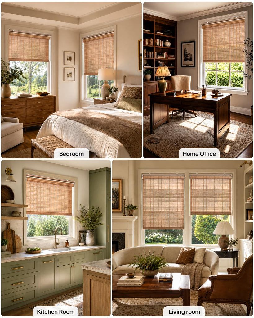 Cordless Bamboo Roller Shades, 29" W x 70" H, Squirrel