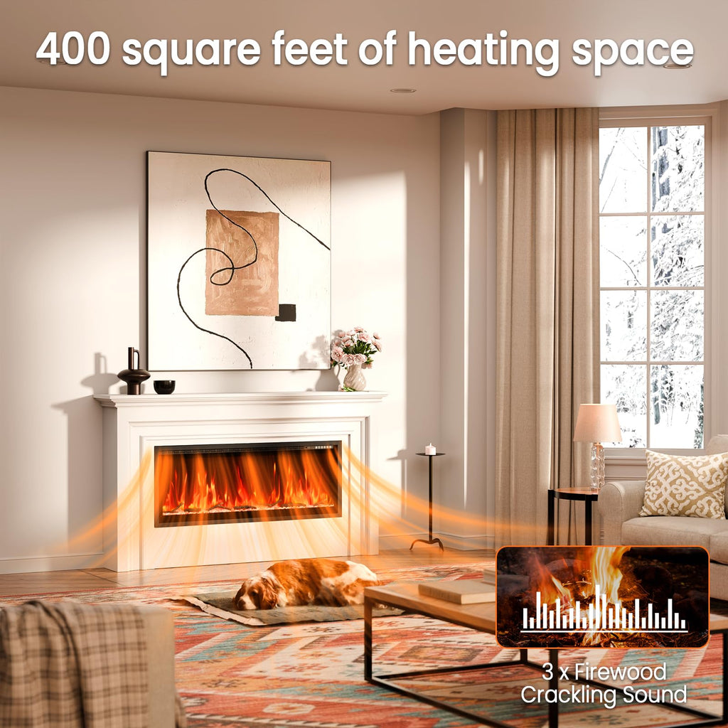 Smart 50" Ultra Thin Linear Electric Fireplace, WiFi & Alexa Smart Control