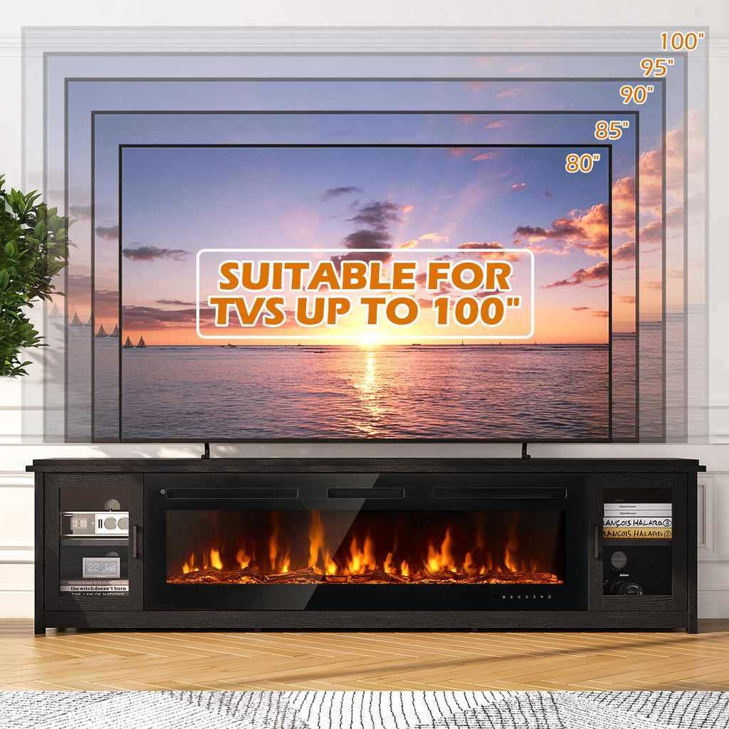 90", 60 Inch Smart Fireplace & Modern Entertainment Center, Fire Place TV Console with WI-FI Enabled for TVs Up to