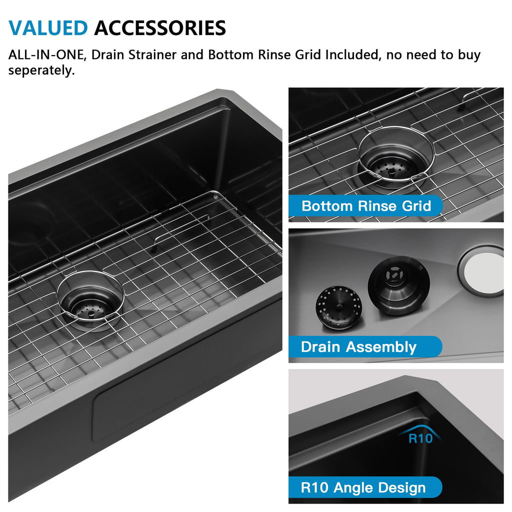 30"x19" Gunmetal Black Undermount Kitchen Sink Ledge Workstation