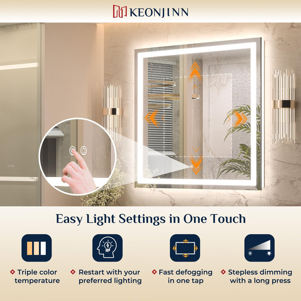 28x36 Inch LED Bathroom Mirror with Light, Effortless Installation