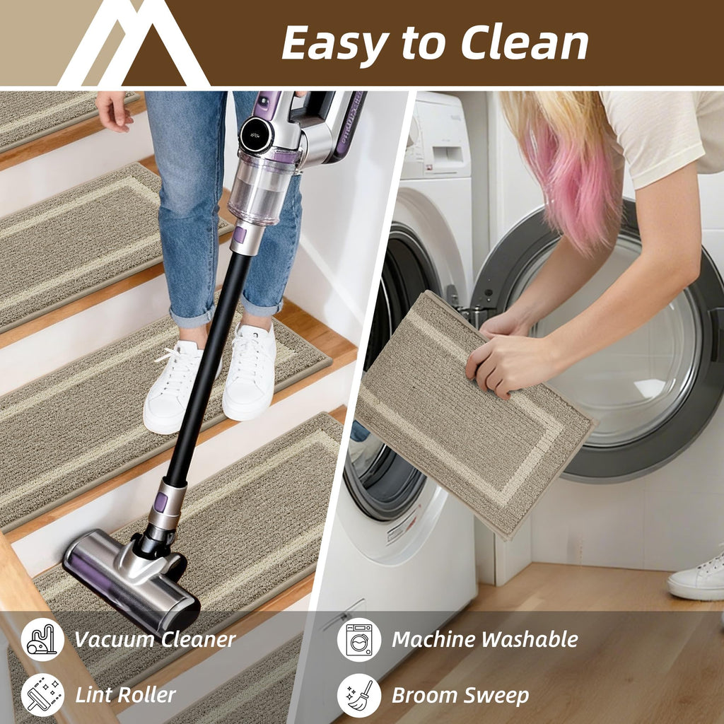 Soft 15pcs Non-Slip Carpet Mat 28inX9in, Beige