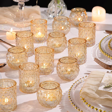 36 Pcs Assorted Gold Votive Candle Holders, Tea Light Candle Holder Glass for Wedding Table Decor, Gold Candle