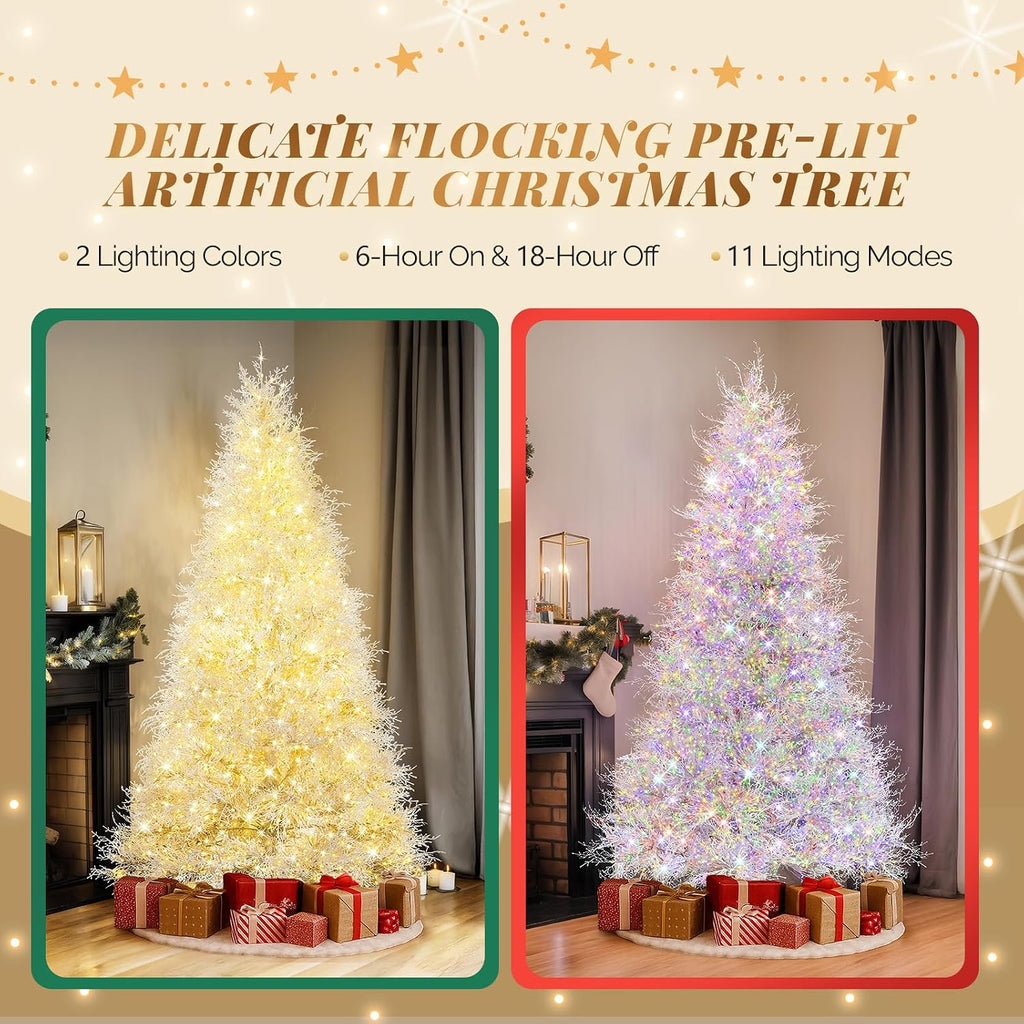 Snow Flocked PE Christmas Tree, Pre Lit with 400 LED Lights