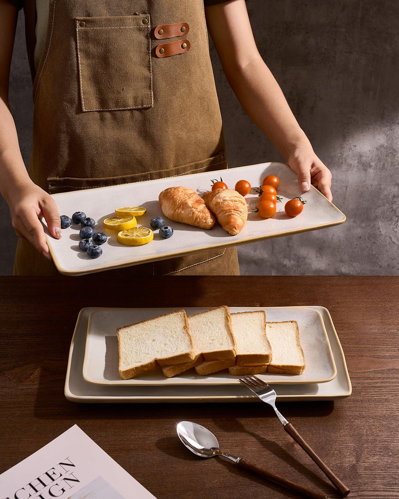 Serving Platters Set of 3 Sizes - Rectangular, Cappuccino White