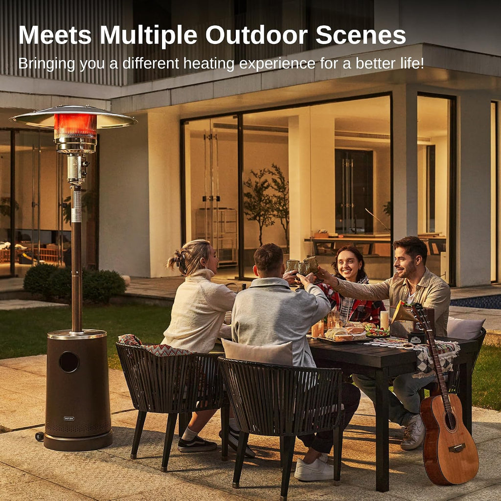 50,000 BTU Patio Heater with Sand Box, Table Design, Double-Layer Stainless Steel Burner, Wheels, Triple Protection