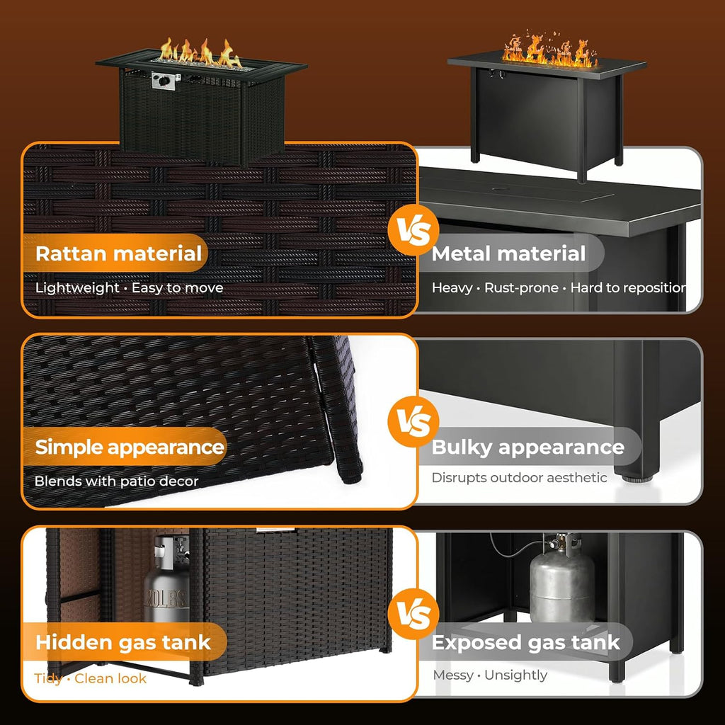 44 Inch Propane Fire Pit 50000 BTU 2 in 1 Outdoor Gas Fire Pit Table with Removable Lid, Waterproof Cover, Glass