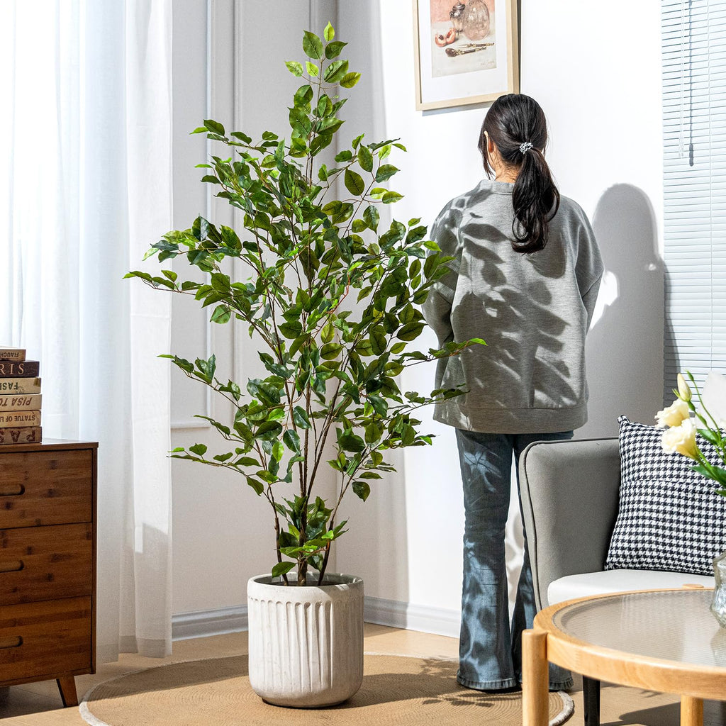 Artificial Ficus Tree Indoor 5ft, Large Potted Faux Tree with Realistic Silk Leaves & Trunk Corner Decor