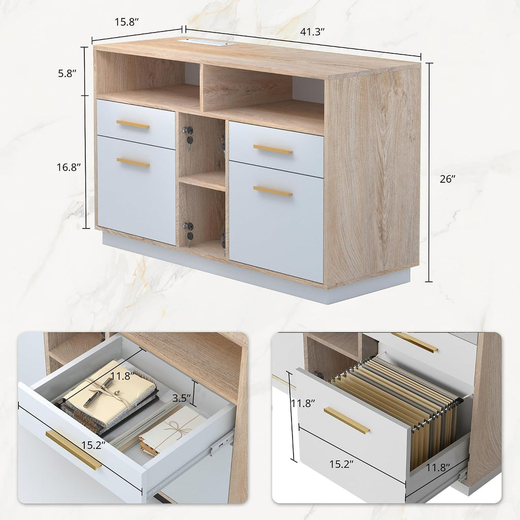 4 Drawer File Cabinet with Lock, Filing Cabinet | Office Credenza with File Drawers, Fits A4/Letter Size, Printer