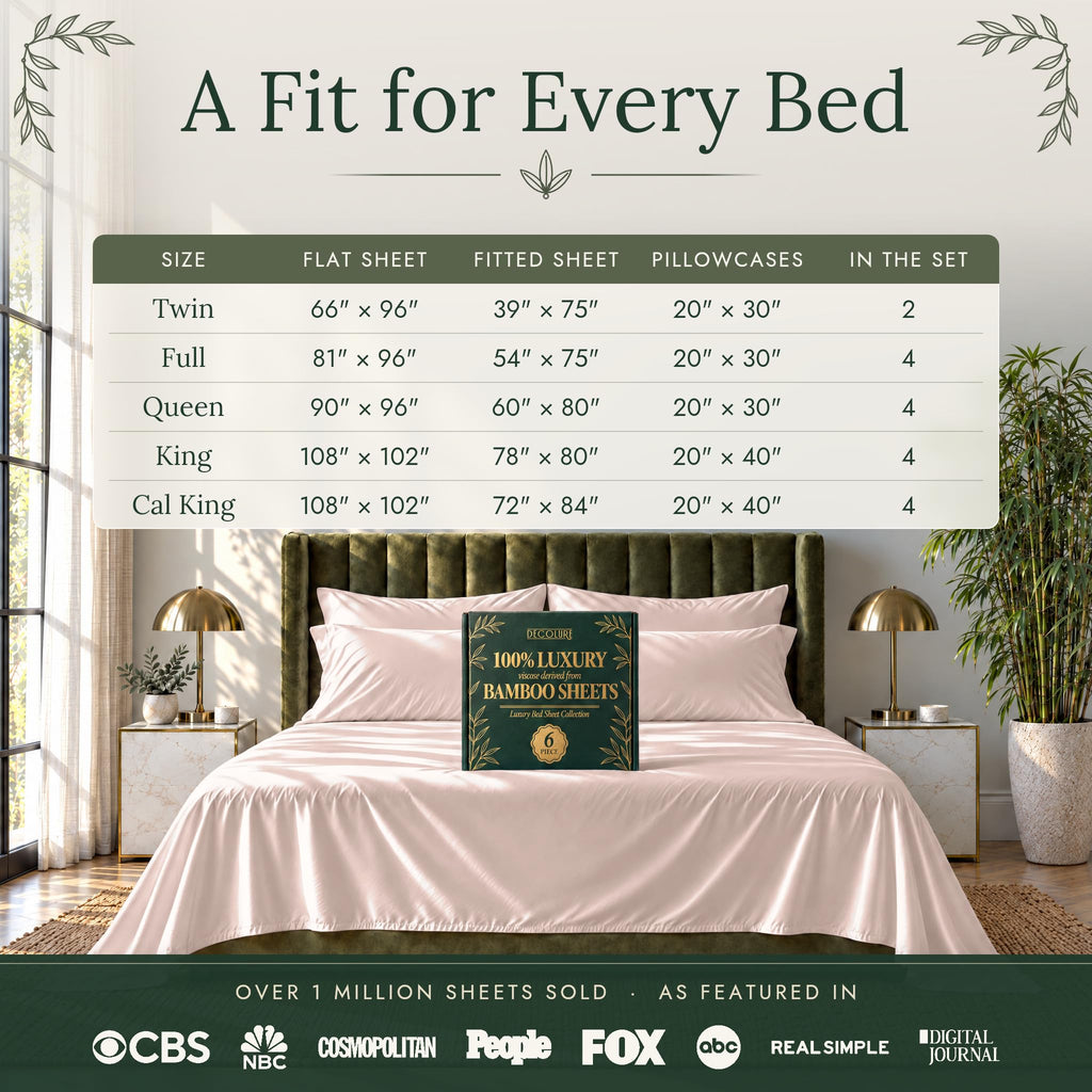100% Viscose from Bamboo Sheets Queen Size | 6 Pc Cooling Bed Set