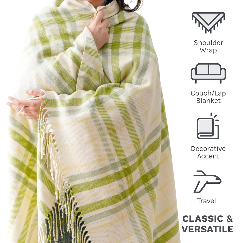 Spring Summer Plaid Throw Blanket for Couch Bed, White Green Stripe Blanket