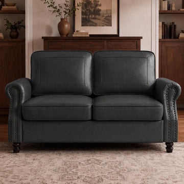 Faux Leather Loveseat Sofa with Rolled Arms, Black