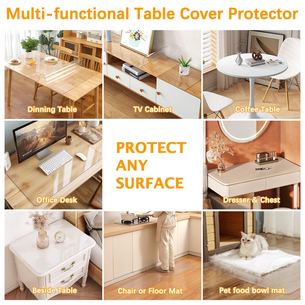 52 Inch Round Clear Dining Table Protector Tablecloth Cover Desk Top Pad Mat for Glass Furniture Study Coffee End Bed