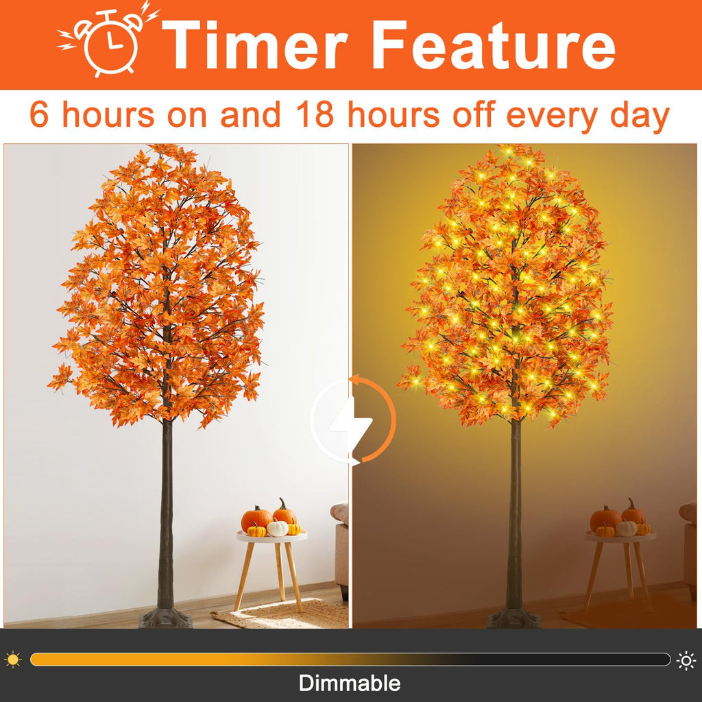 8FT Fall Maple Tree Light - Thanksgiving Decor Artificial Tree with 21 Acorn, Remote 8 Flashing Modes, Timing
